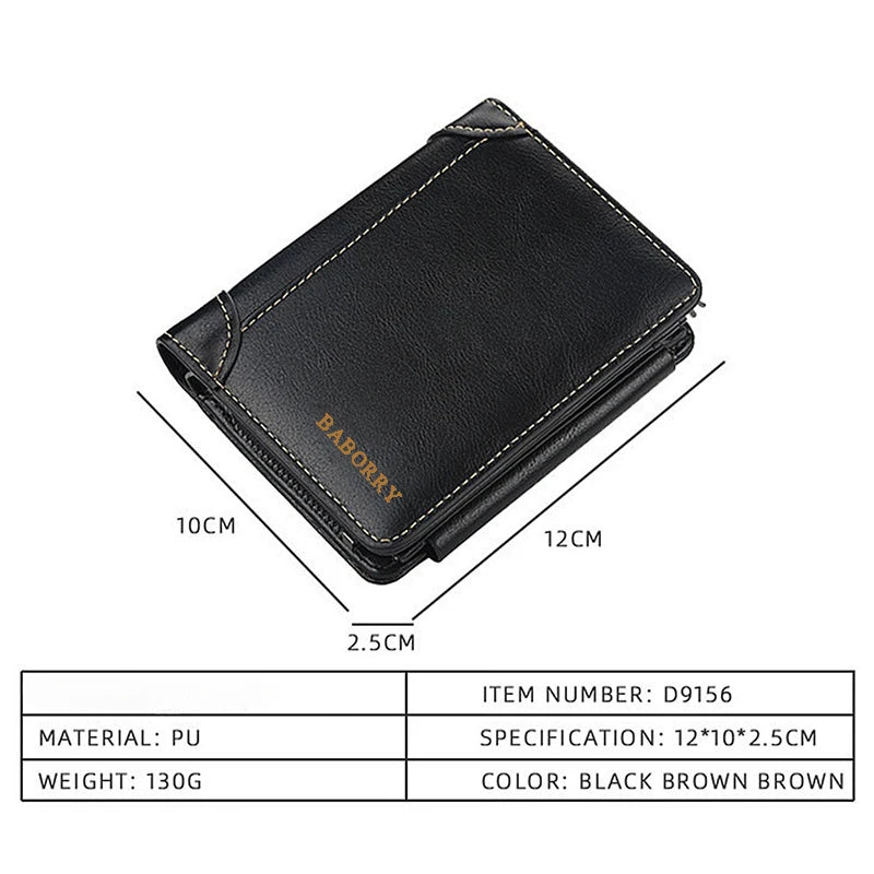 Luxury PU Leather Men's Wallet Zipper Short Vintage Card Holder Large Purse