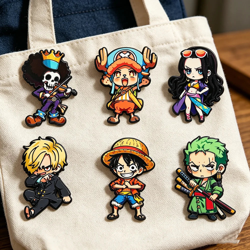 6pcs One Piece Enamel Pins Set - Cartoon Badges for Backpack Brooches Lapel Pin Collection