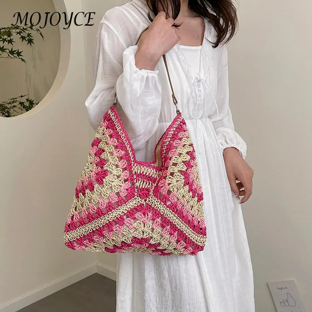Women Woven Handbag, Casual Tote Bag Hollowed-Out Braid Bag, Beach Travel Bag