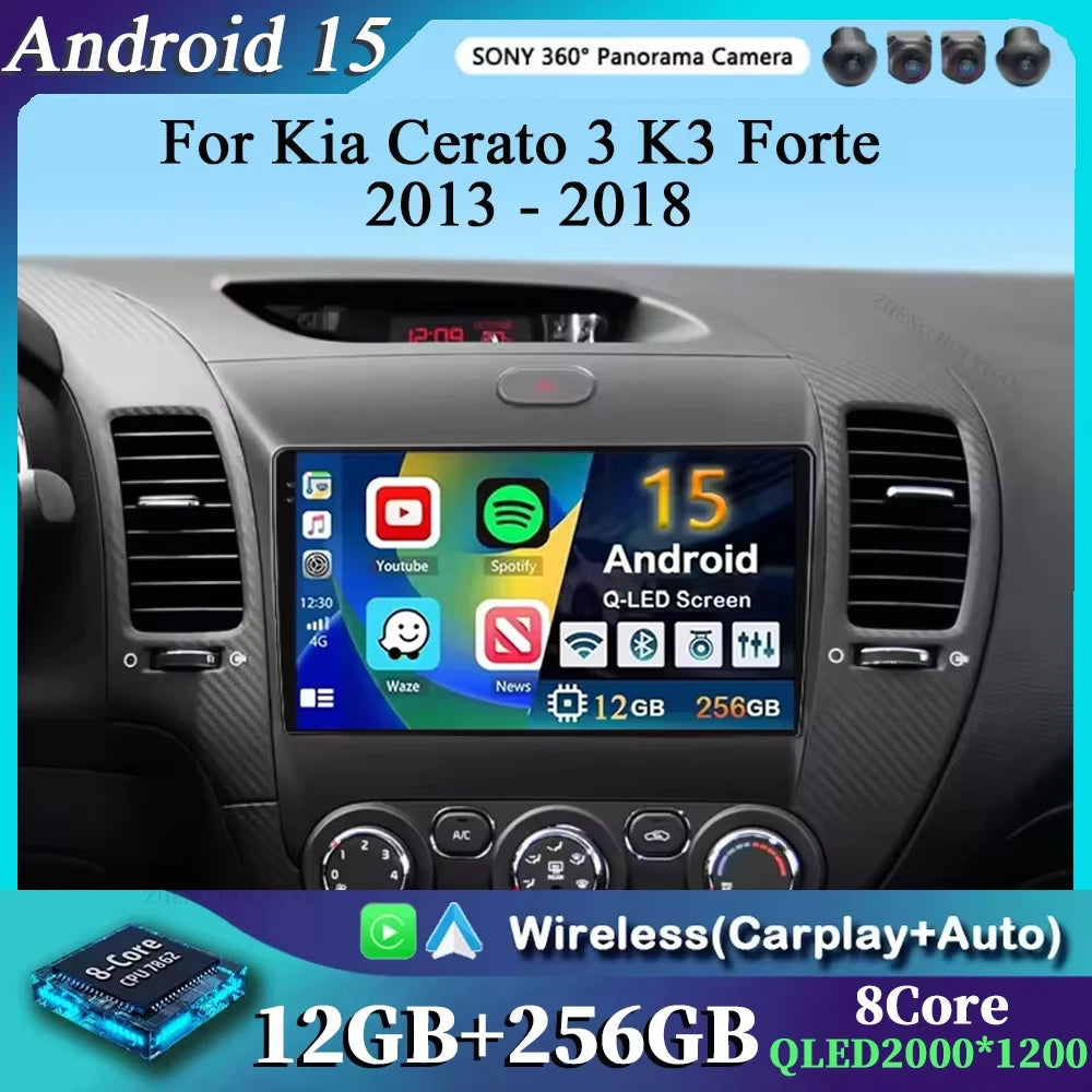 Android 15 Radio Carplay For Kia Cerato 3 K3 Forte 2013 2014 2015 2016 2017 2018 Auto Stereo Multimedia Player GPS Navigation