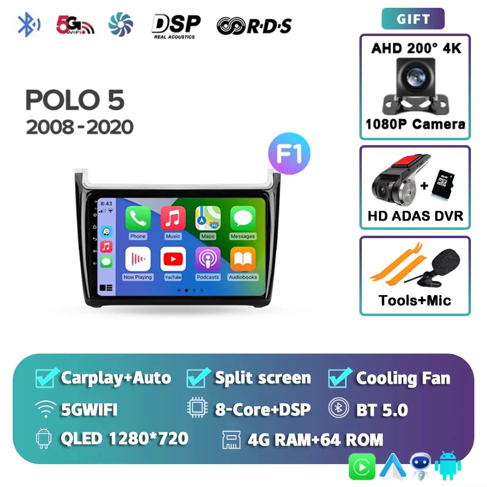 For Volkswagen POLO 5 2008 - 2020 Android 15 12+256GB Car Radio Carplay Auto Multimedia Stereo Video Player GPS Navigation