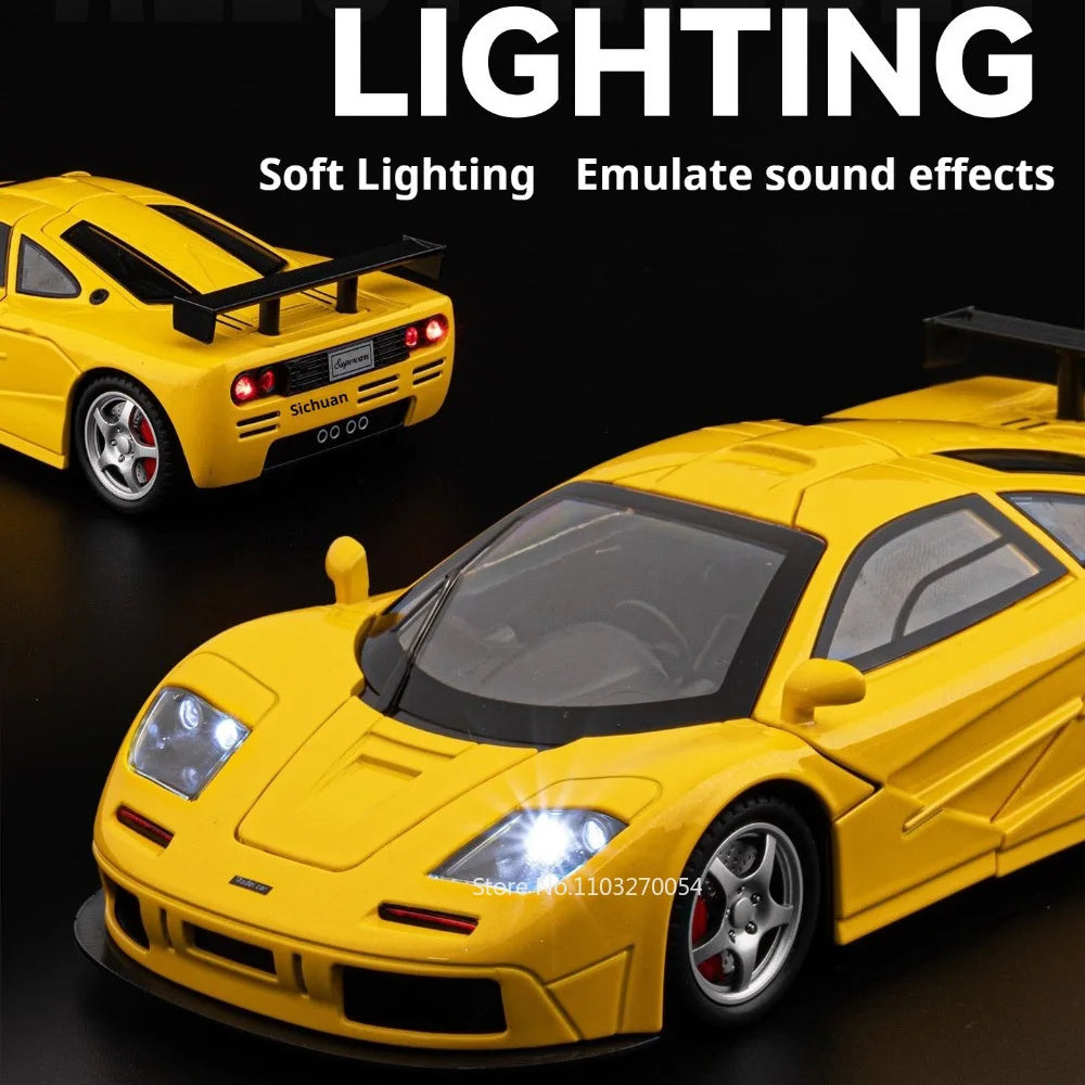 1:24 F1-LM LP500S Alloy Sporscar Model Diecast Toy Doors Opened Sound Light Pull Back Front-wheel Steering Car Children Day Gift