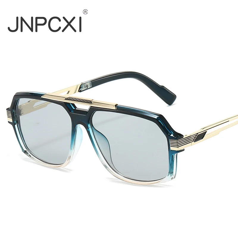 JNPCXI New Retro Double Bridges Square Women Sunglasses Fashion Trending Blue Gradient Shades UV400 Men Sun Glasses