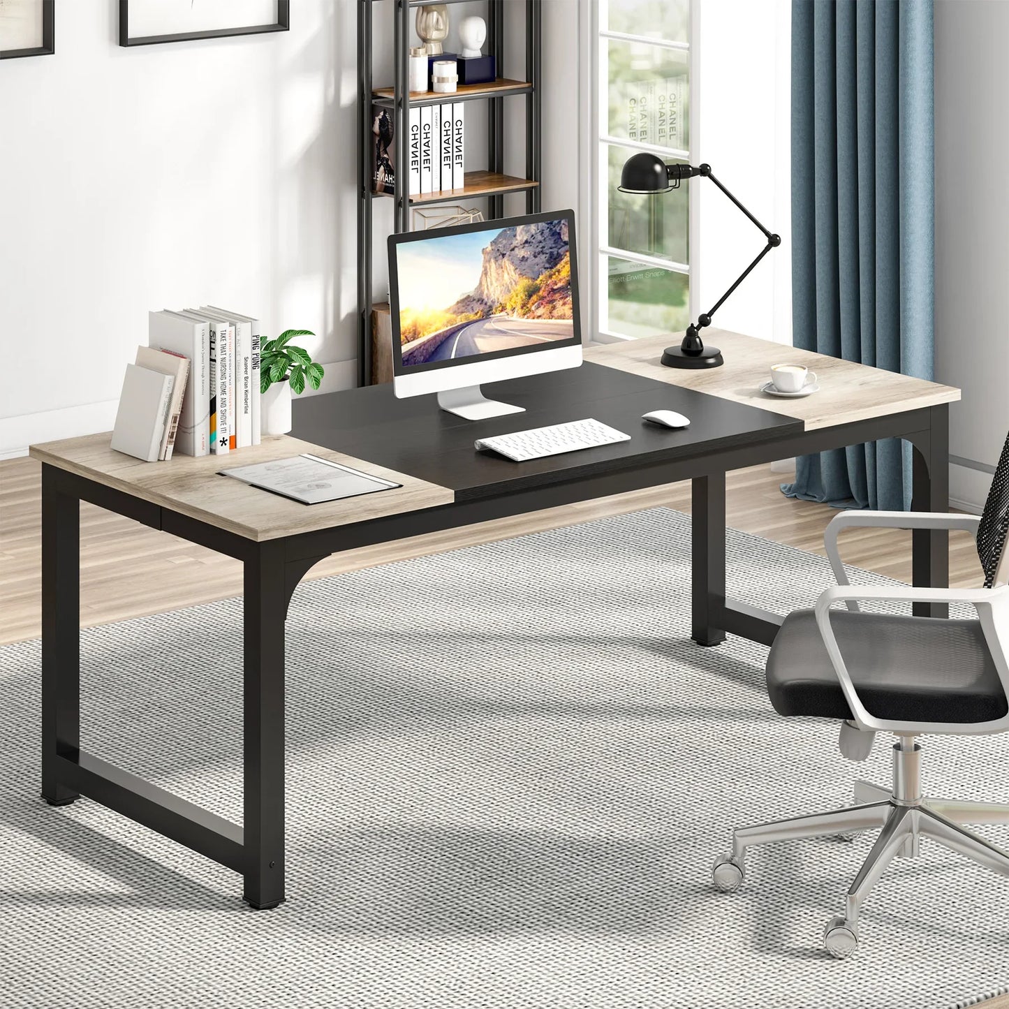 Tribesigns Large Grey Office Desk Computer Table Study Writing Desk Workstation