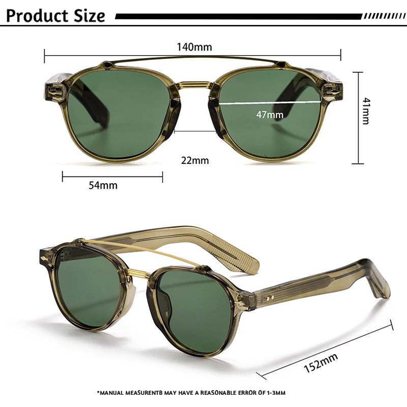 CATERSIDE New RetroPilot Men's Round Sunglasses Classic Double Bridge Design Sun Glasses Women's Outdoor Travel Glasses UV400