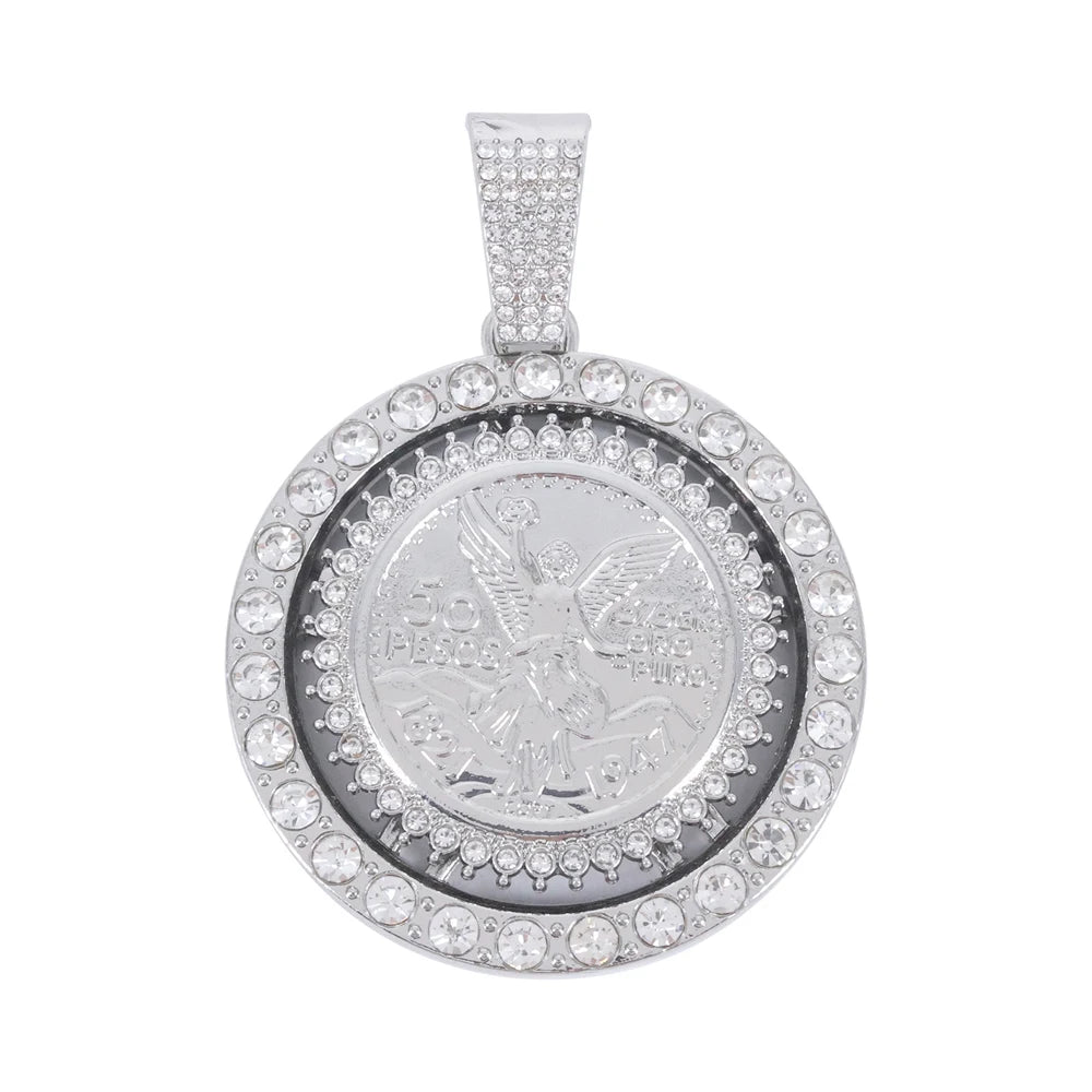 Men Hip hop Iced out Bling Rotatable Rotundity Medal Pendant Necklace 13mm Cuban Chain Hiphop Necklaces Fashion Charm Jewelry