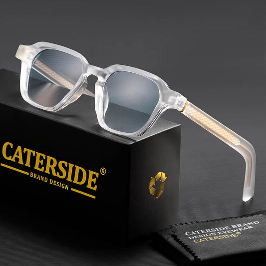 CATERSIDE Men's Retro Sunglasses Square Frame Propionic Acid Plug-In Pins Women's Travel Business Party Gifts Decorative Glasses