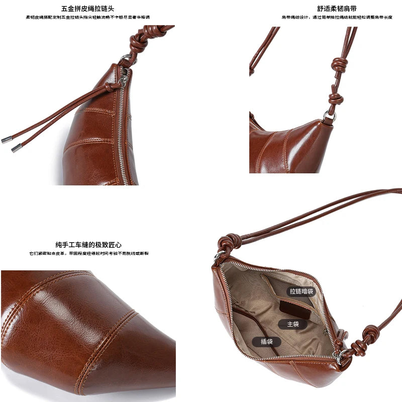 2026 new women's Mini cowhide leather Crossbody handbag luxury designer Lady commuting Shoulder Bag Oil Wax Leather Cowhorn bag