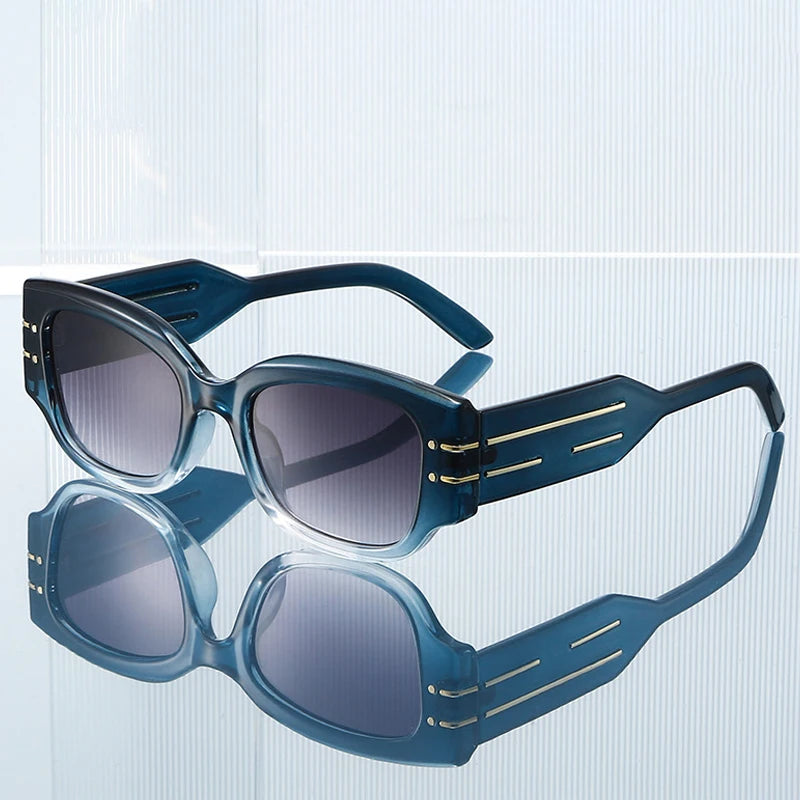 JNPCXI Vintage Square Women Luxury Sunglasses Fashion Rivets Green Gray Shades Men Trending Punk Sun Glasses