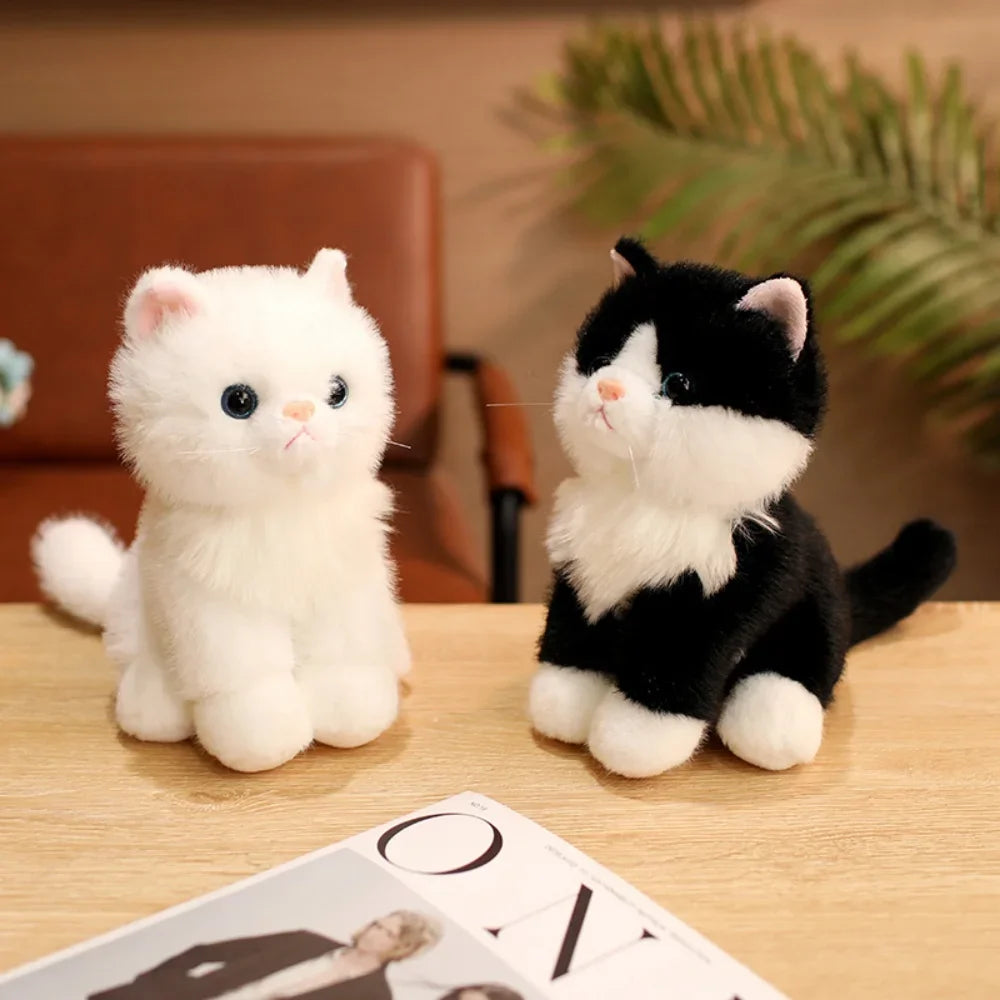 Cute Simulated Sitting Cat Pendant Doll Plush Toy Stuffed Soft Animal White Black Kitten Keychain Doll  Birthday Gift