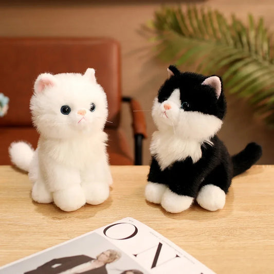 Cute Simulated Sitting Cat Pendant Doll Plush Toy Stuffed Soft Animal White Black Kitten Keychain Doll  Birthday Gift