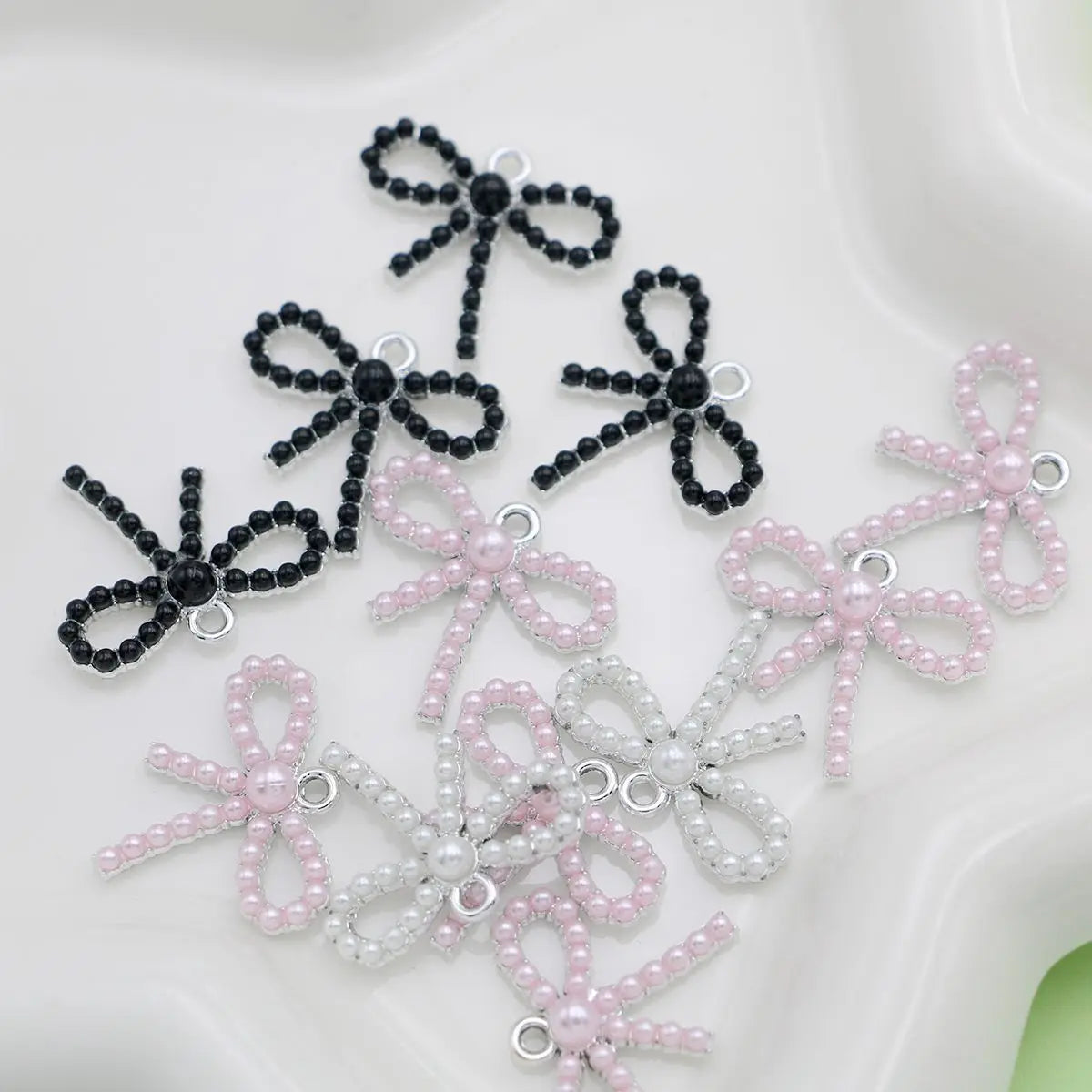 8Pcs Silver Plated Christmas Bow Charm Pendant for Jewelry Making Earrings Bracelet Necklace Accessories DIY Craft Findings