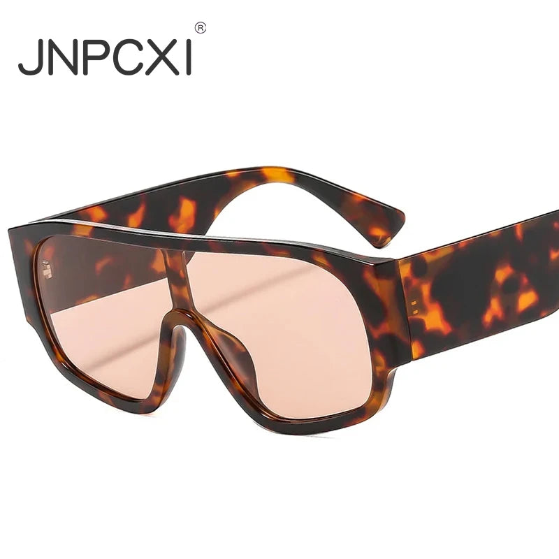 JNPCXI Retro Oversized Pilot Women Sunglasses Fashion One Piece Leopard Shades UV400 Men Punk Wide Legs Sun Glasses