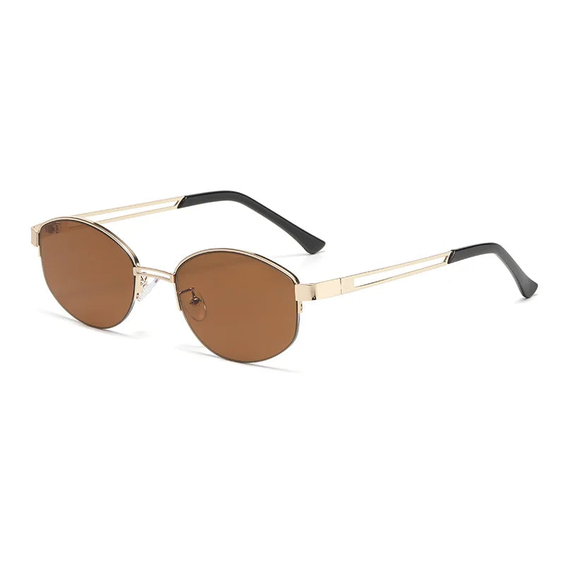 JNPCXI New Ins Popular Fashion Oval Sunglasses Women Vintage Semi-Rimless Clear Ocean Lens Shades UV400 Eyewear Men Sun Glasses