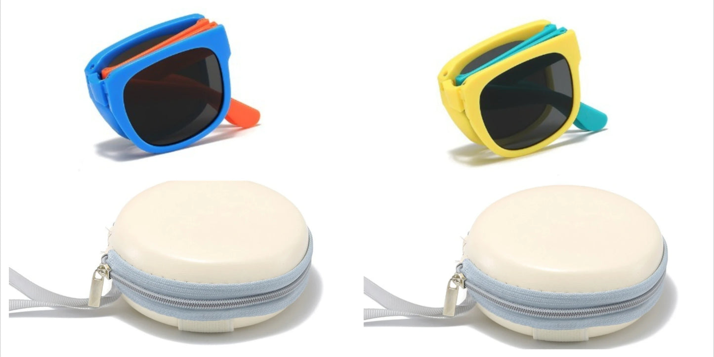 2PCS Candy Color  Sunglasses for Kids Folding Large Frame Sunglasses Children's Folding Glasses with Case