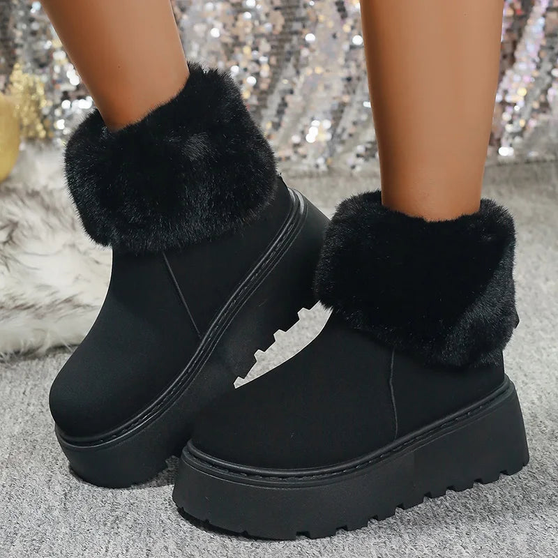 Chunky Platform Fur Ankle Boots Women 2025 New Back Zipper Faux Suede Snow Boots Woman Thick Bootm Warm Winter Booties Mujer