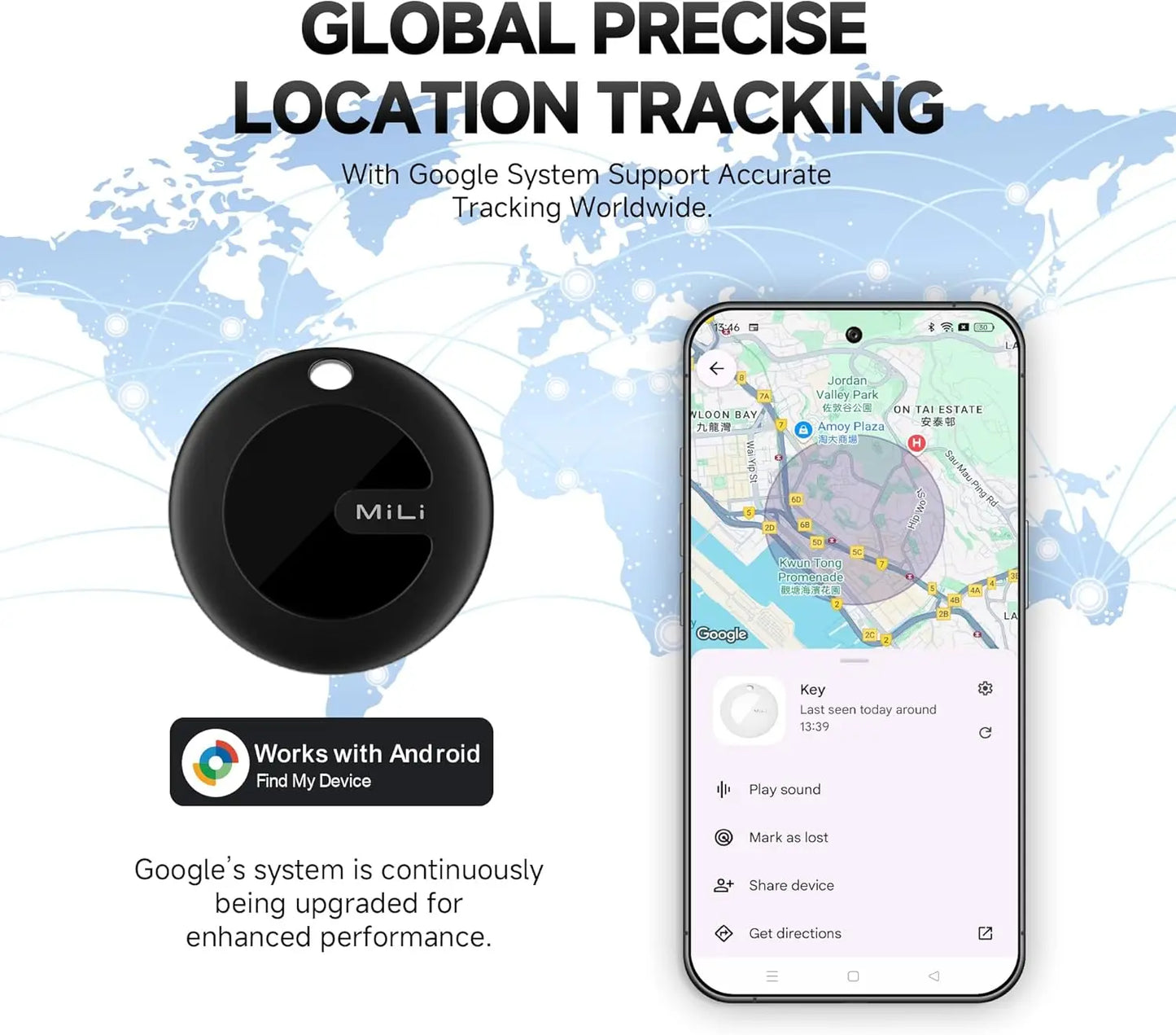 MiLi Tracker Device For google Find My Device, Bluetooth Tracker Android System