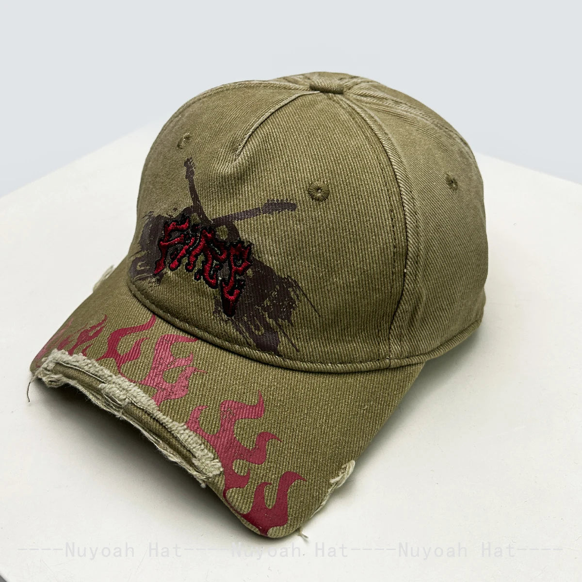 New Men Women Niche Street Embroidered Letters Flame Flag Baseball Hats Sunshade Broken Eave Versatile Peaked Caps Fashion Retro