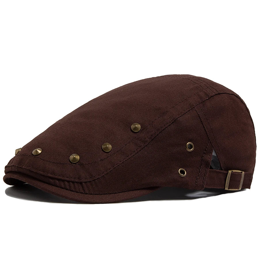 Men Flat Cap Fashion Rivet Design Cotton Solid Color Women's Beret Spring Summer Casual Sun Visor Hat Unisex Hip Hop Caps Gorras