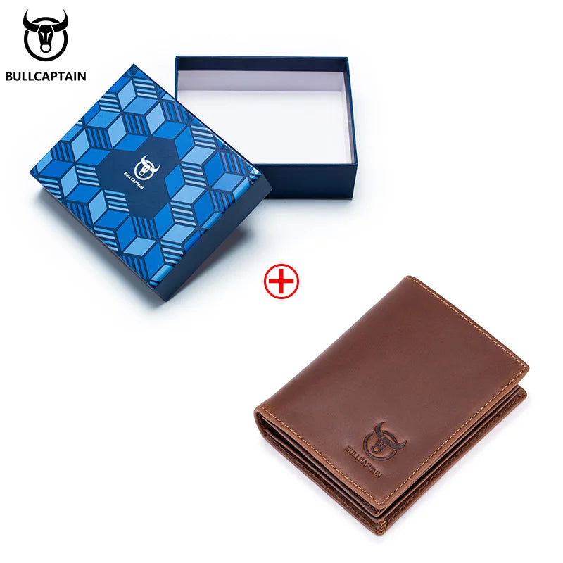 BULLCAPTAIN Men's Genuine Leather Wallet New RFID Locomotive British Leisure Multi Card Bag Large Capacity Waist Leather Wallet