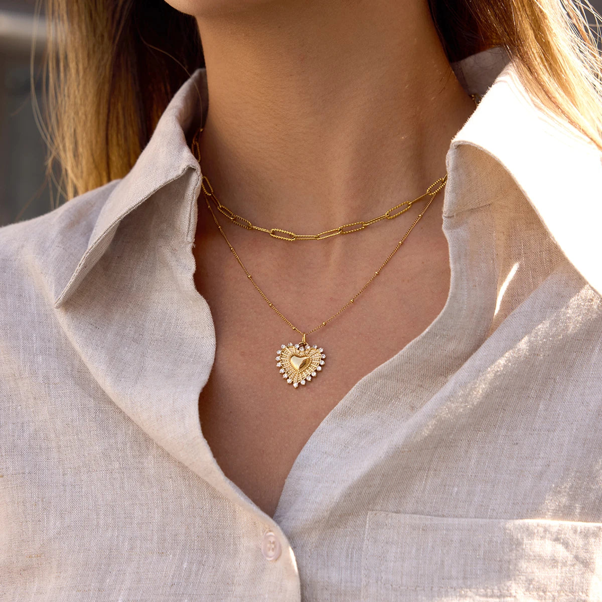 Uworld Temperament Heart Pendant Chain Necklace for Women Stainless Steel Stylish Choker 18K Jewelry Waterproof Party Gift