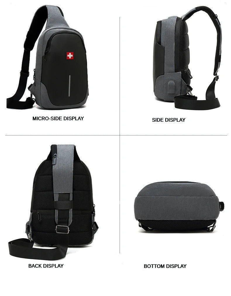 SWISS Men's Chest Bag Solid Color Outdoor Casual Fashion Shoulder Crossbody Bag