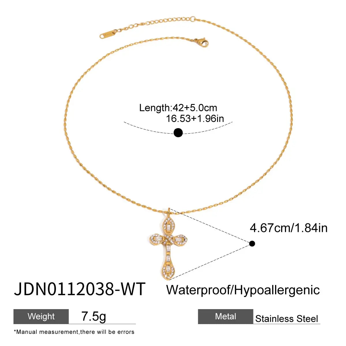 Uworld Retro Zircon Cross Pendant Necklace 18K Gold Color Plated Stainless Steel Colorful Zircon Cross Pendant Necklace Women's