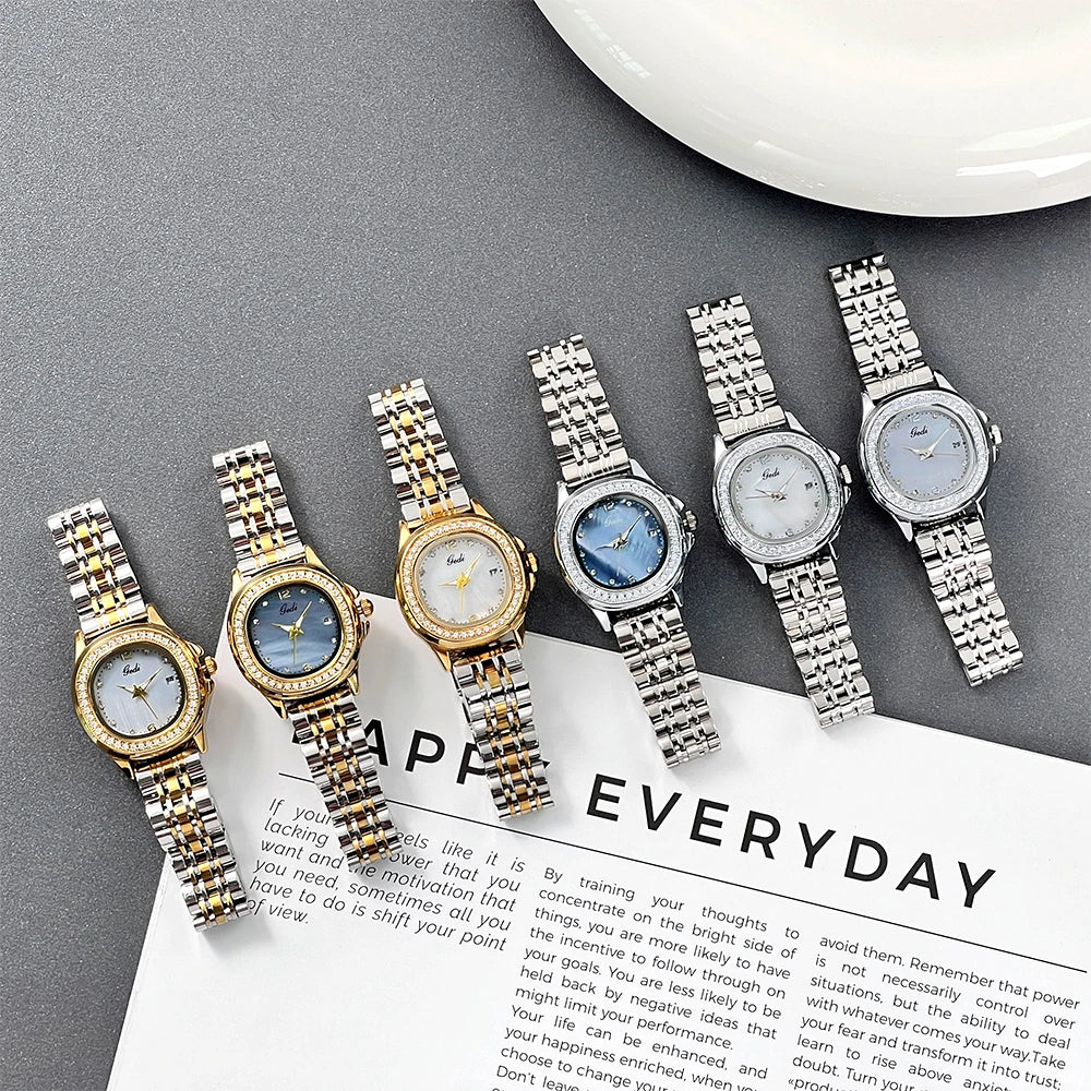 GEDI Diamond Watch Fashion Women Watches Luxury Elegant Waterproof Stainless Steel Quartz Ladies Wristwatch Gifts