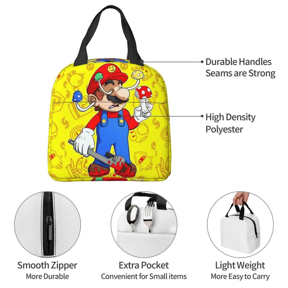 Custom Mario SuperBros Insulated Lunch Bag Reusable Thermal Cooler Lunch Box M19