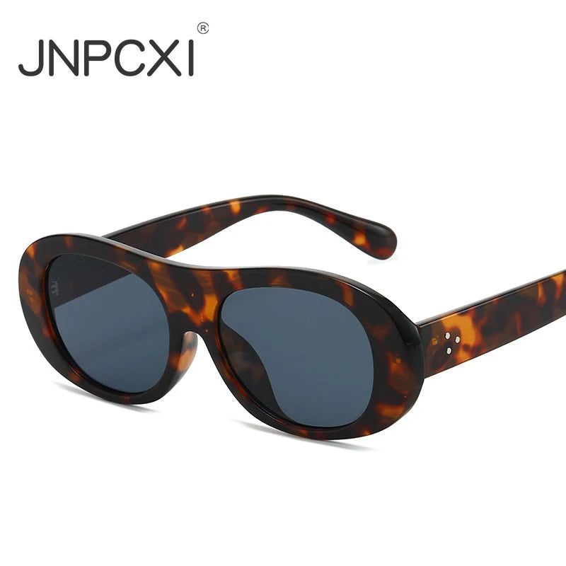JNPCXI New Retro Oval Sunglasses Women Fashion Jelly Tea Color Shades Men Rivets Punk Sun Glasses UV400