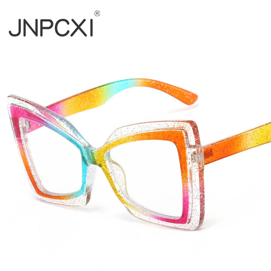 JNPCXI Vintage Square Rainbow Colors Glasses Frame Women Fashion Clear Anti-Blu-Ray Lens Eyewear Men Optical Frame