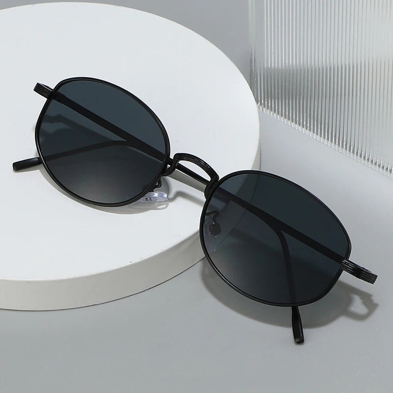JNPCXI New Oval Metal Sunglasses Women Fashion Black Purple Shades UV400 Men Punk Sun Glasses