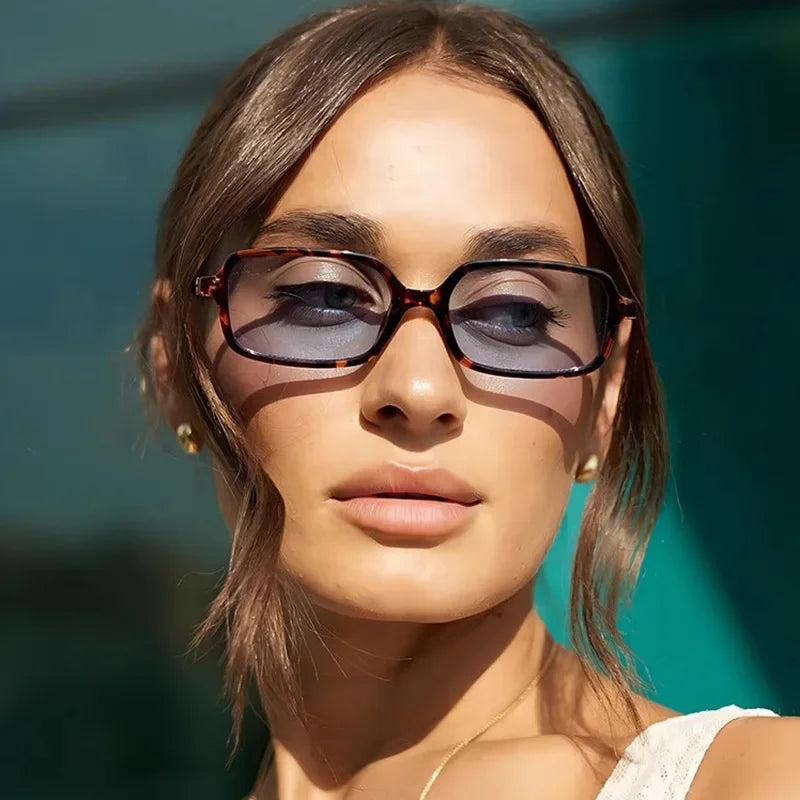 JNPCXI Fashion Women Small Rectangle Sunglasses Retro Leopard Shades UV400 Anti-Blue Light Glasses Frames