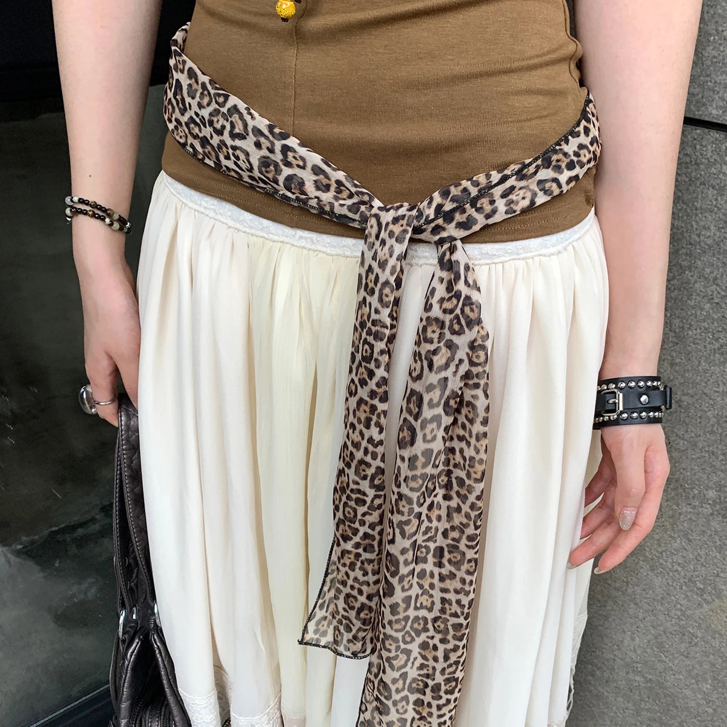 American Sexy Girl Style Leopard Print Belt Women's Minority Design Sense Skirt Jeans Accessory Silk Scarf Leather Belt