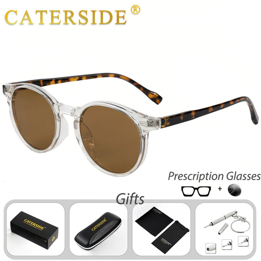 CATERSIDE Retro Prescription Sunglasses Men Tr90 Frame Custom Circular Lenses Optical Sunglasses Women Driving Travel Glasses