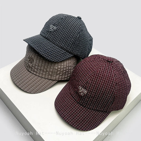 New Men Women Korean Quick-dry Embroidered Letters Baseball Hats Sunshade Plaid Versatile Niche Peaked Caps Fashion Casual ins