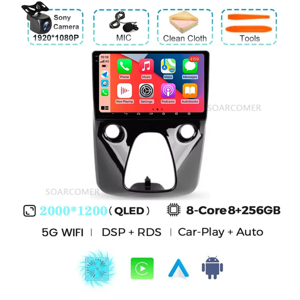 Android 15 For Peugeot 108 Toyota Aygo B40 2013-2021 Citroen C1 2K QLED Android Car Radio Multimedia Video Player GPS 4G stereo