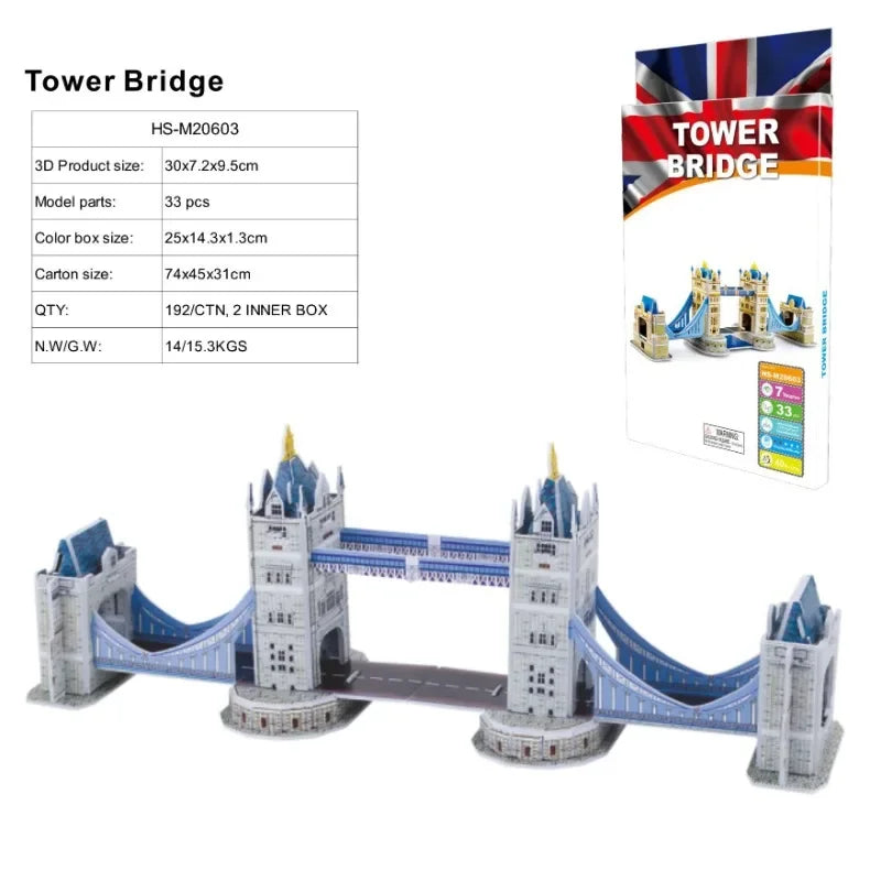 3D World-famous Architectural Puzzle Big Ben Pisa Tower White House Kindergarden Toy Children Classroom Handmade Gifts Jigsaw