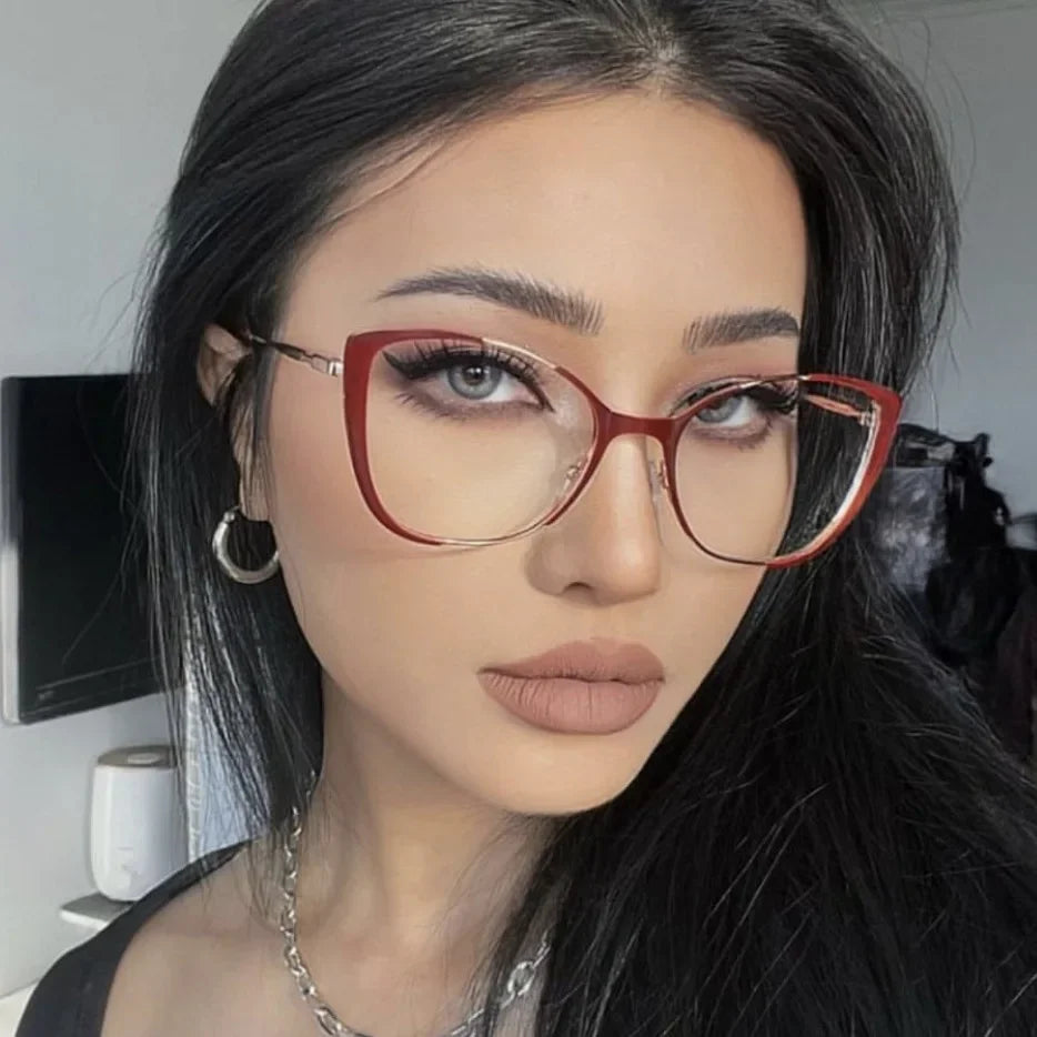 JNPCXI New Fashion Women Anti Light Blue Cat Eye Glasses Frame Retro Hight Quality Luxury Optical Computer Reading Eyeglasses