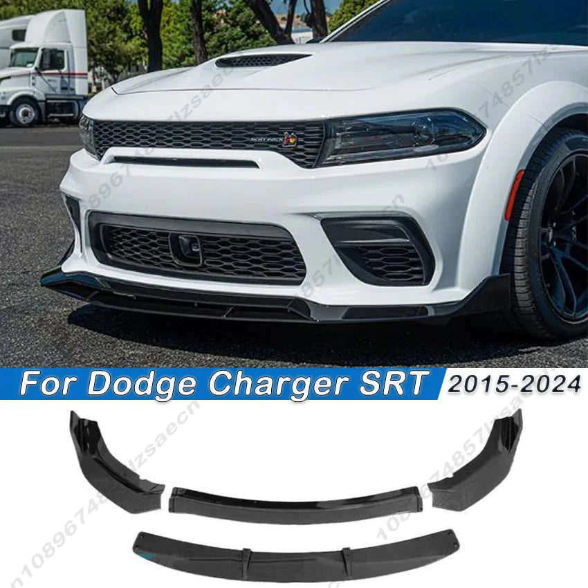 For Dodge Charger SRT 2015-2024 Car Front Bumper Diffuser Lip Spoiler Body Kit Splitter Cover Protector Tuning Gloss Black ABS