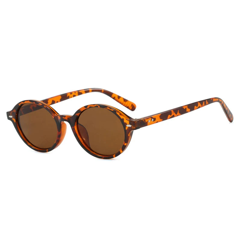 JNPCXI New Retro Small Oval Women Sunglasses Fashion Leopard Candy Color Shades UV400 Men Trending Rivets Punk Sun Glasses