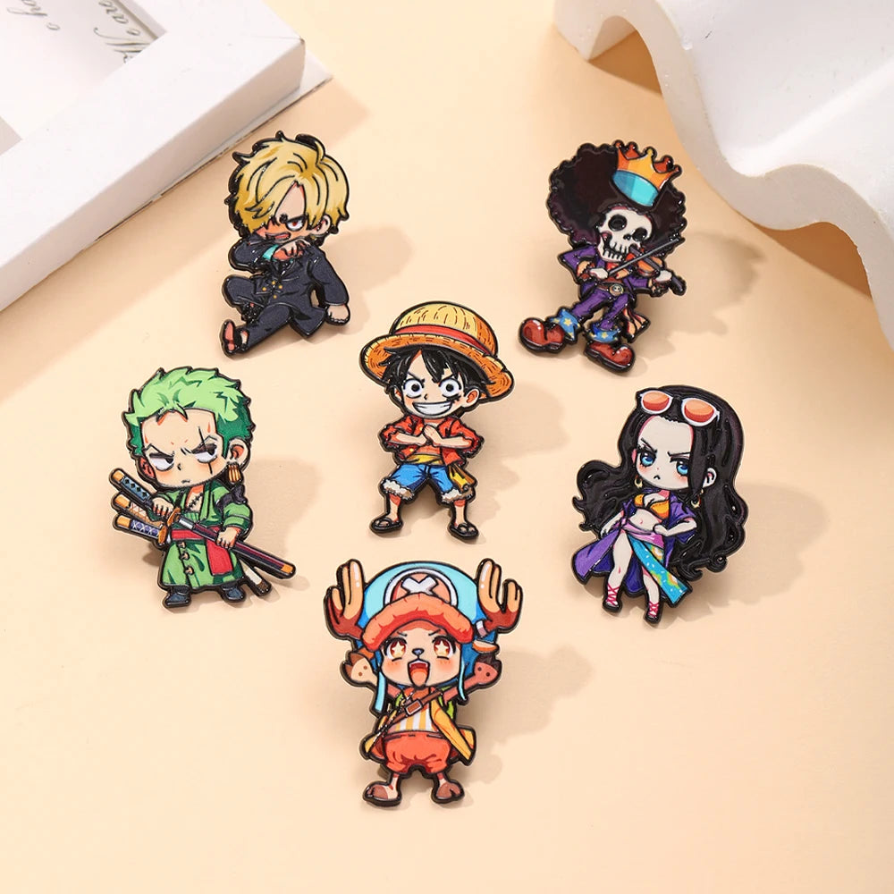 6pcs One Piece Enamel Pins Set - Cartoon Badges for Backpack Brooches Lapel Pin Collection