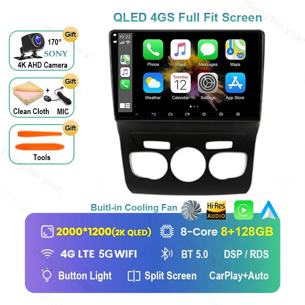 For Citroen C4 C4L DS4 2013 2014 2015 - 2017 Android 16 GPS WIFI 4G Carplay&Auto Car Radio Navigation QLED Multimedia Stereo Pla