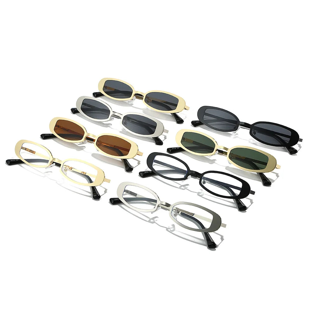 JNPCXI New Retro Small Oval Metal Women Sunglasses Shades UV400 Retro Punk Men Clear Lens Frame