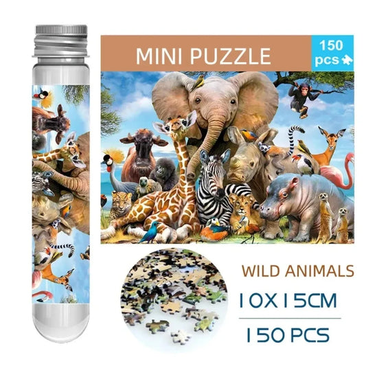 MaxRenard Paper Jigsaw Puzzle Mini Pieces 150pcs Wild Animal Test Tube Educational Toys Family Game Portable Leisure Toy