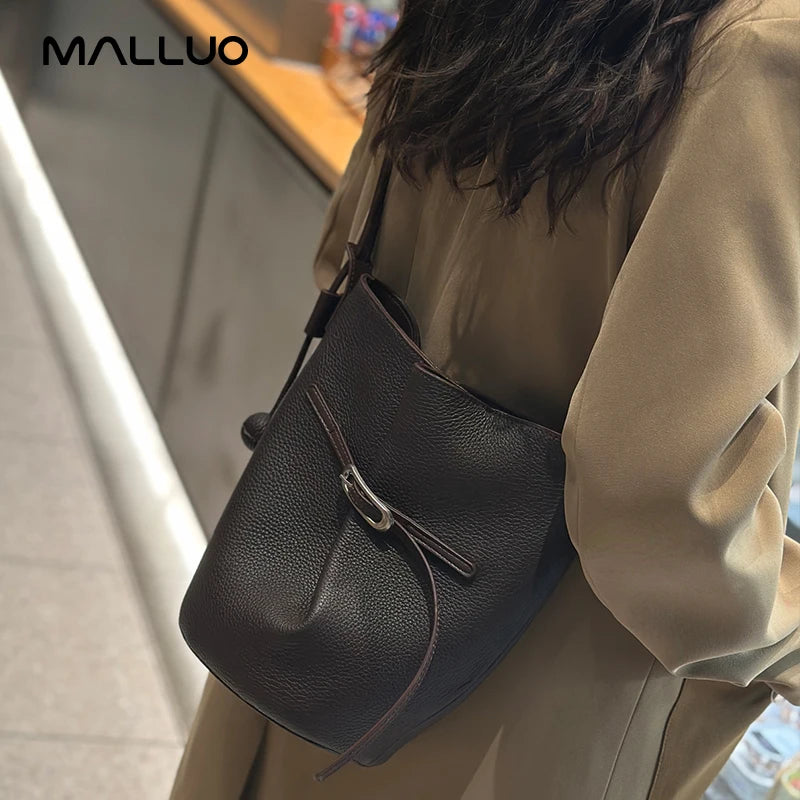 Women Mini Genuine Leather Bucket Bag Real Leather Crossbody & Top Handle Drawstring Shoulder Bag Luxury Designer Underarm Bags
