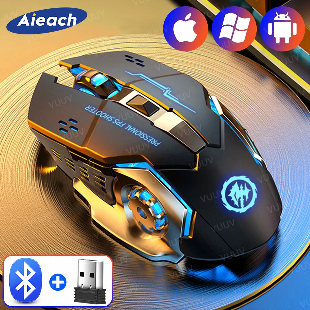AIEACH Bluetooth Rechargeable Gaming Mouse USB Wireless Backlit Gamer Mouse PC