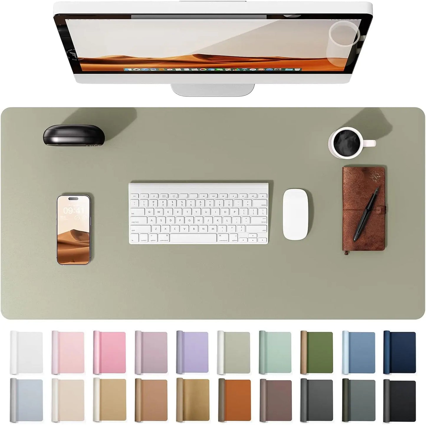 Leather Office Desk Pad Protector, Large Mouse Pad, Non-Slip, PU Leather, Laptop Desk Blotter, Waterproof Writing Pad for Office