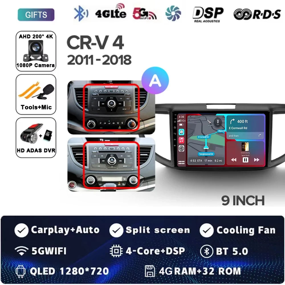 For Honda CR-V CRV 4 RM RE 2011 - 2018 Android 15 Car Radio GPS Navigation QLED Carplay Auto Multimedia Stereo Player BT