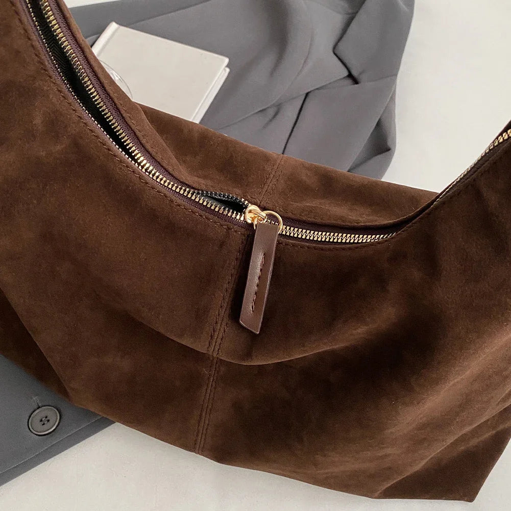 Women Suede Shoulder Bag with Zipper Hobo Bags Large Capacity Handbag Slouchy Bag Commuter Travel Bag Purses and Handbags